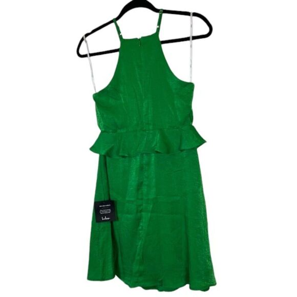 NWT Lulus Looking Luxe Green Satin Peplum Flounce Mini Dress Back Zip Size XS - Picture 4 of 13